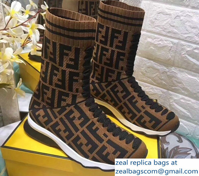 Fendi FF Logo Multicolour Fabric Sneakers Boots Brown 2018