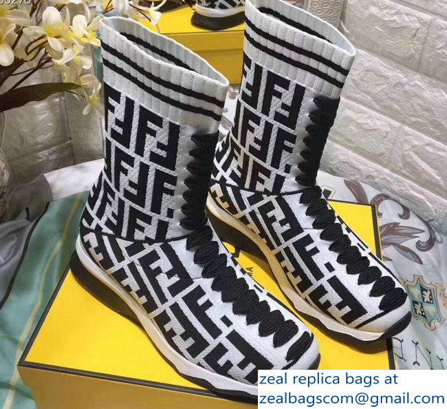 Fendi FF Logo Multicolour Fabric Sneakers Boots White 2018