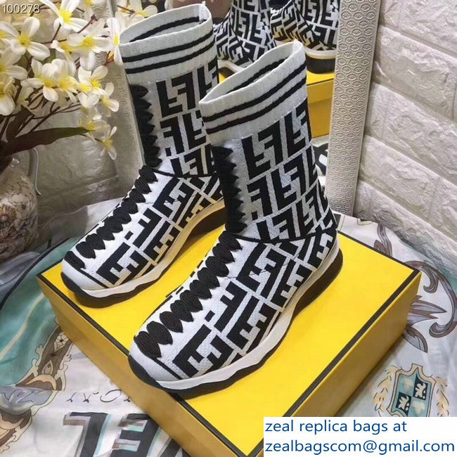 Fendi FF Logo Multicolour Fabric Sneakers Boots White 2018