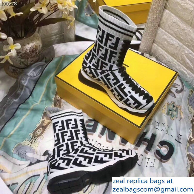 Fendi FF Logo Multicolour Fabric Sneakers Boots White 2018