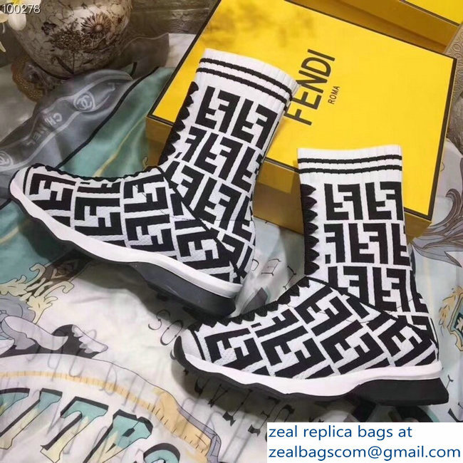 Fendi FF Logo Multicolour Fabric Sneakers Boots White 2018