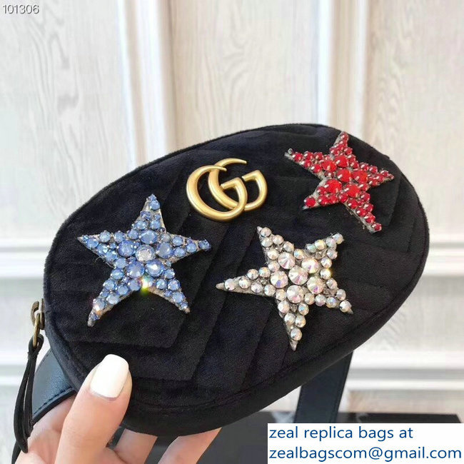 Gucci Crystal Embroidered Star GG Marmont Velvet Belt Bag 476434 2018