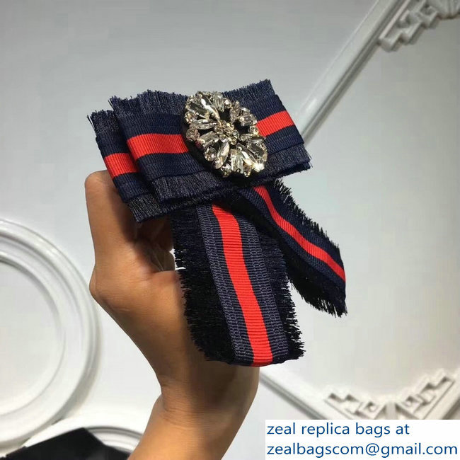 Gucci Crystals Blue/Red Web Grosgrain Bow Brooch