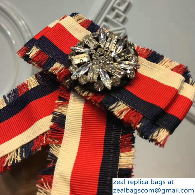 Gucci Crystals Blue/Red/White Web Grosgrain Bow Brooch