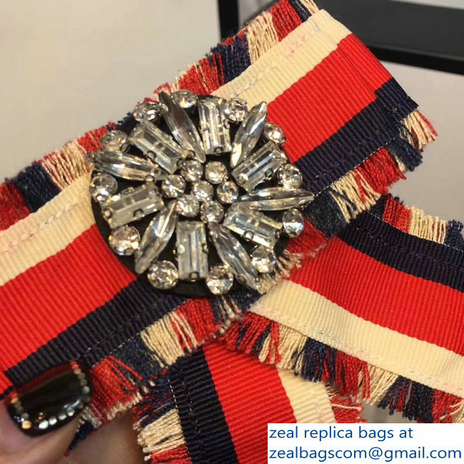 Gucci Crystals Blue/Red/White Web Grosgrain Bow Brooch