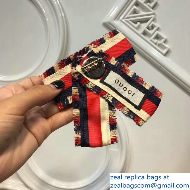 Gucci Crystals Blue/Red/White Web Grosgrain Bow Brooch