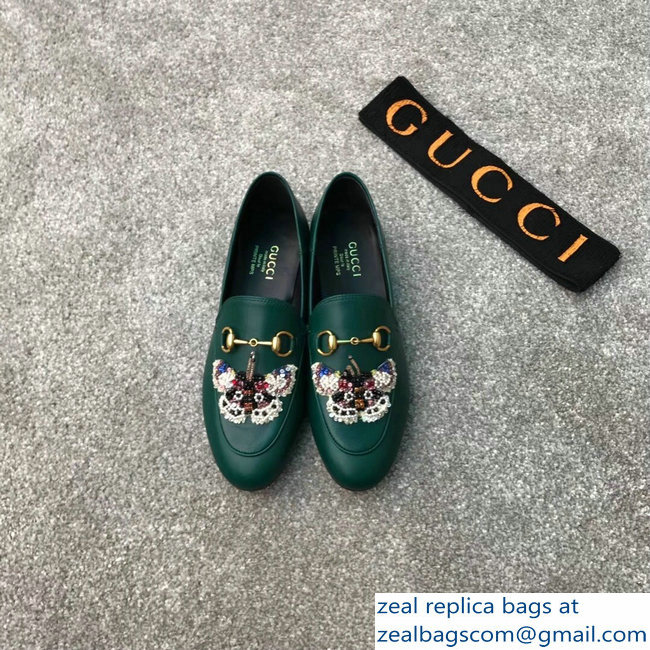 Gucci Horsebit Leather Loafer Butterfly Embroidery Green