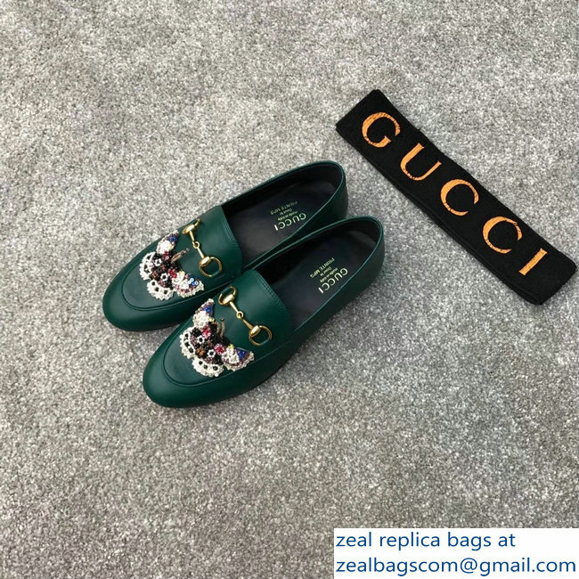 Gucci Horsebit Leather Loafer Butterfly Embroidery Green