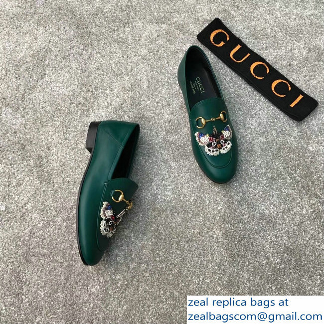 Gucci Horsebit Leather Loafer Butterfly Embroidery Green