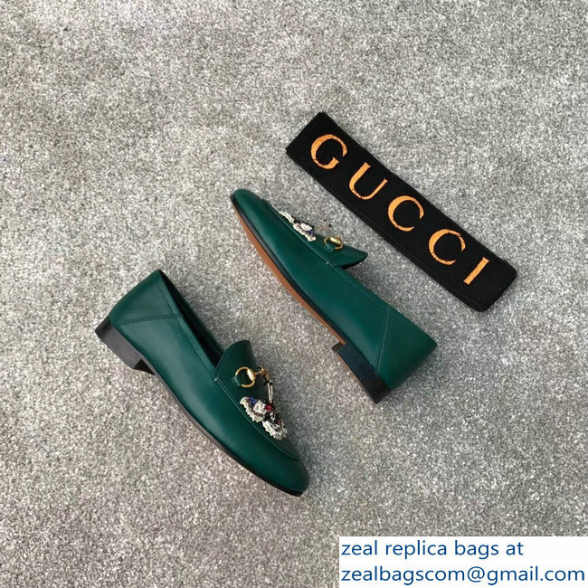 Gucci Horsebit Leather Loafer Butterfly Embroidery Green