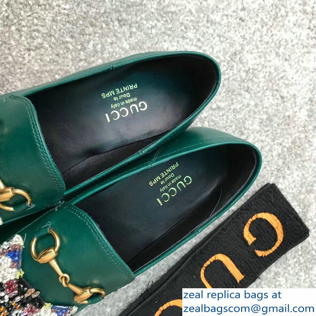 Gucci Horsebit Leather Loafer Butterfly Embroidery Green