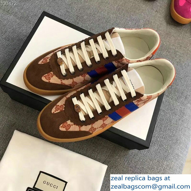 Gucci Suede Web Lovers Sneakers Original GG Supreme Brown 2018