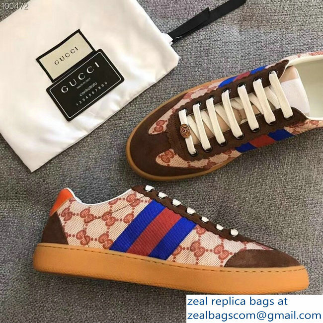 Gucci Suede Web Lovers Sneakers Original GG Supreme Brown 2018