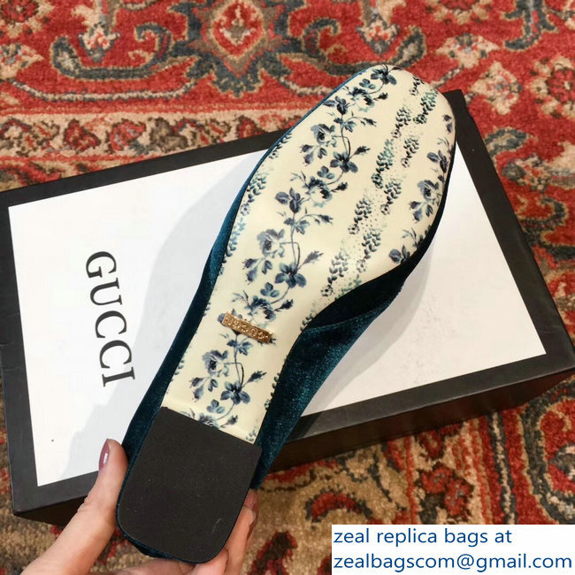 Gucci Velvet Mid-Heel Pumps Blue with Double G 2018