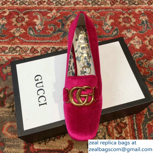 Gucci Velvet Mid-Heel Pumps Fuchsia with Double G 2018