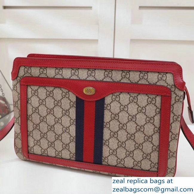 Gucci Web GG Supreme Medium Shoulder Bag 523354 Red 2018 - Click Image to Close