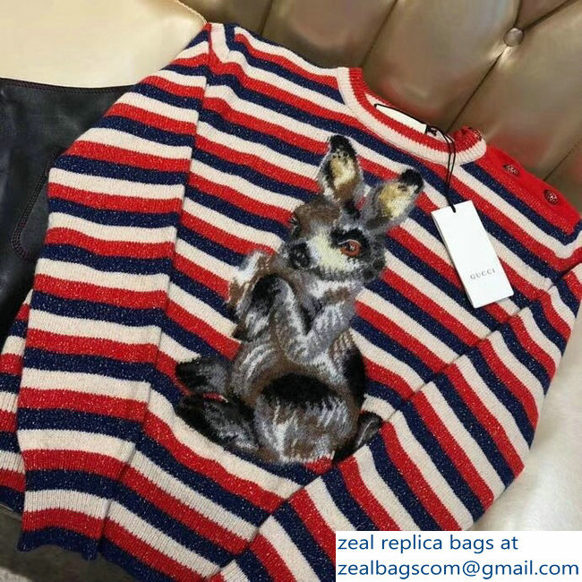 Gucci Wool Lurex Striped Sweater With Rabbit 2018