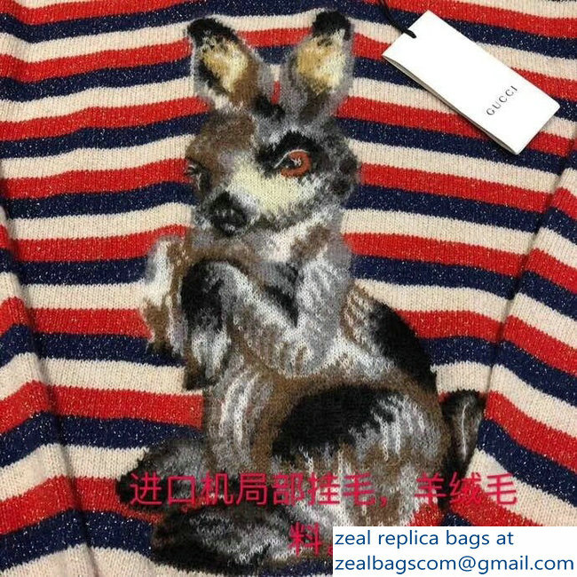 Gucci Wool Lurex Striped Sweater With Rabbit 2018