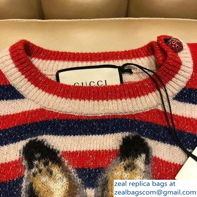 Gucci Wool Lurex Striped Sweater With Rabbit 2018