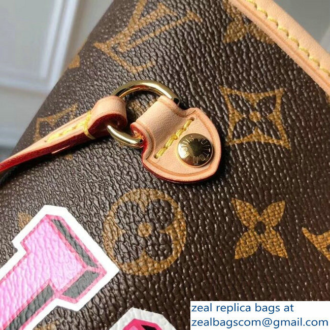 Louis Vuitton Monogram Canvas Neverfull MM Tote Bag M43988 Patches 2018