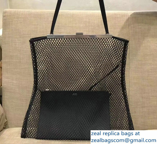 Celin Mesh Clasp Tote with Pouch Bag Black 2018