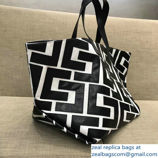 Celin Textile and Leather Patchwork Medium Tote Bag Black/White 2018