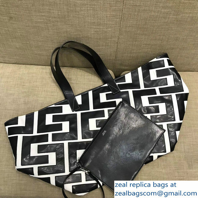 Celin Textile and Leather Patchwork Medium Tote Bag Black/White 2018