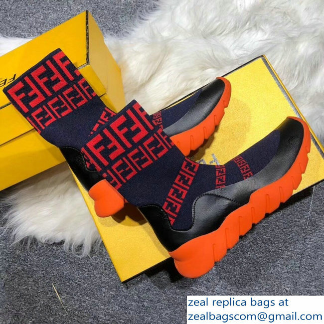 Fendi FF Tech Fabric High-Tops Running Lovers Sneakers Blue 2018