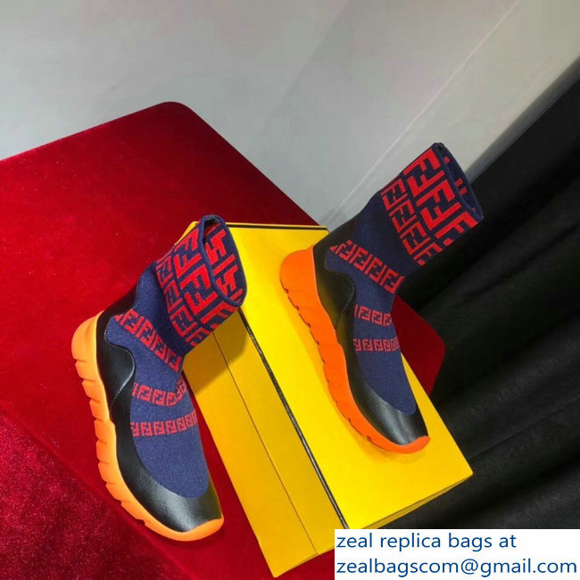 Fendi FF Tech Fabric High-Tops Running Lovers Sneakers Blue 2018