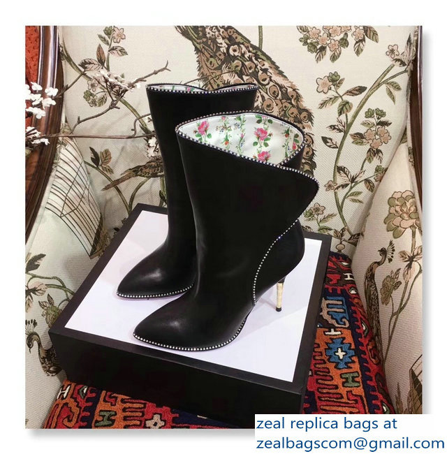 Gucci Crystal Edge Leather Boots Black 2018