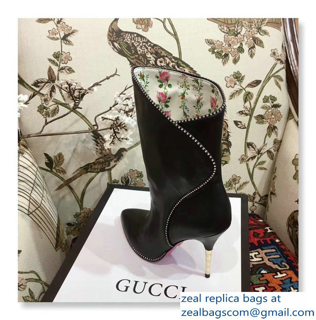 Gucci Crystal Edge Leather Boots Black 2018