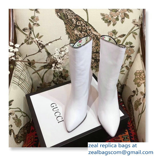 Gucci Crystal Edge Leather Boots White 2018