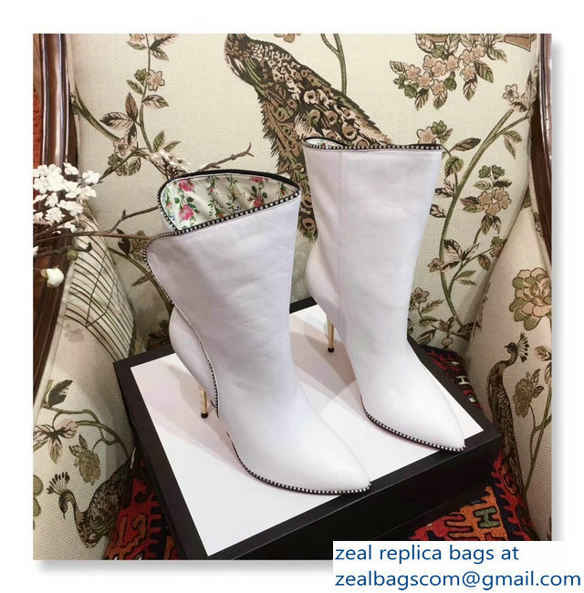 Gucci Crystal Edge Leather Boots White 2018