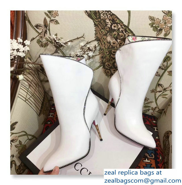 Gucci Crystal Edge Leather Boots White 2018