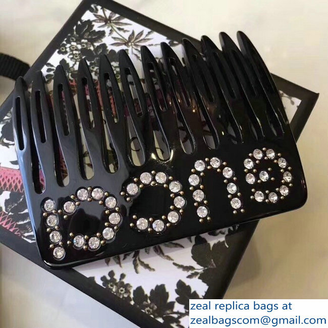 Gucci Crystal Logo Hair Comb 503957 Black 2018