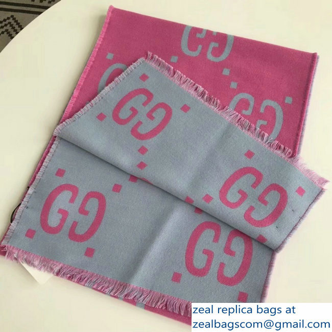 Gucci GG Jacquard Wool Scarf Pink/Gray 2018