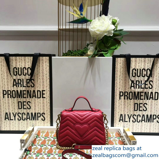 Gucci GG Marmont Matelasse Chevron Mini Top Handle Bag 547260 Red 2018