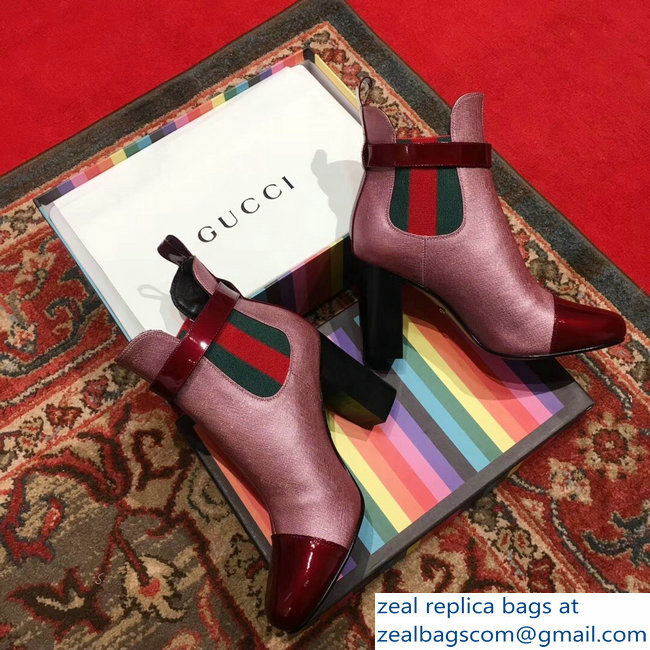 Gucci Heel 9cm Web Bee Ankle Boots with Belt Burgundy 2018