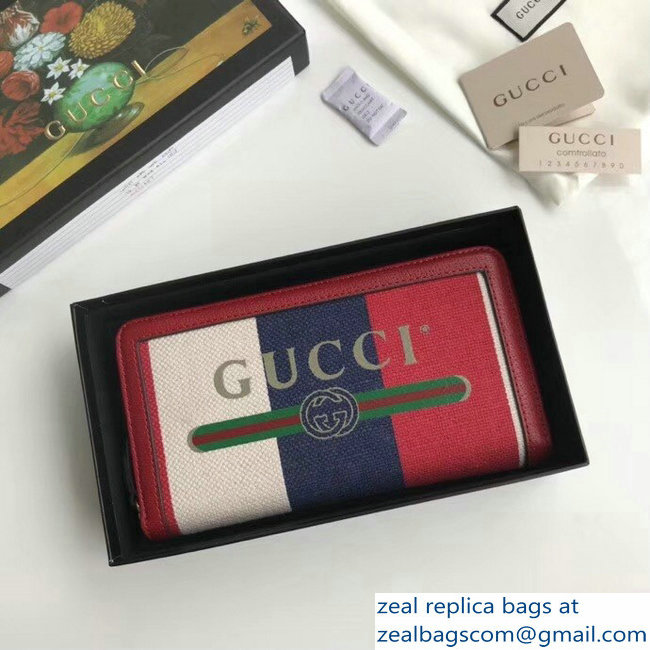 Gucci Sylvie Baiadera Striped Linen Canvas Vintage Logo Print Zip Around Wallet 524790