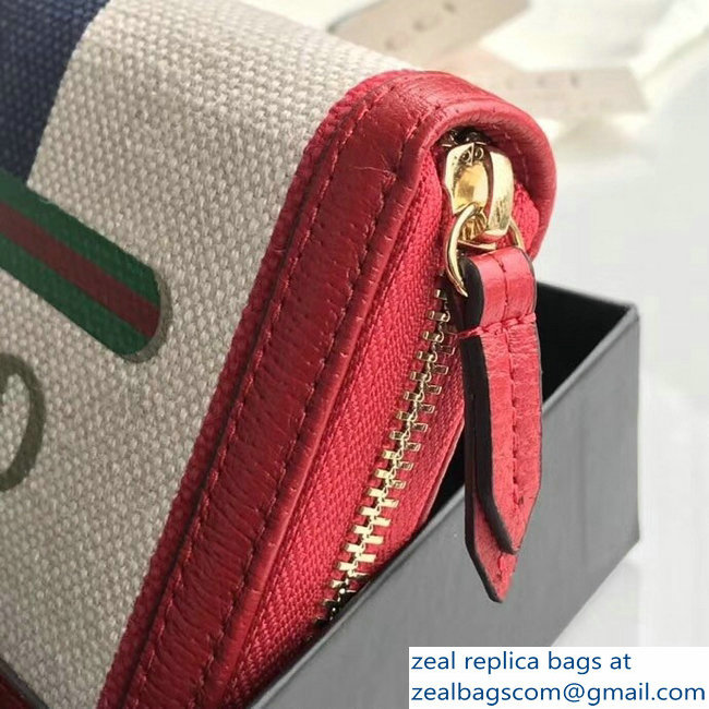 Gucci Sylvie Baiadera Striped Linen Canvas Vintage Logo Print Zip Around Wallet 524790