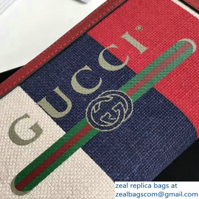 Gucci Sylvie Baiadera Striped Linen Canvas Vintage Logo Print Zip Around Wallet 524790