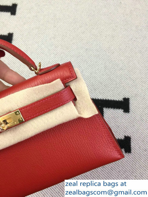 Hermes Chevre Mysore Leather Kelly 20 Mini Bag Red