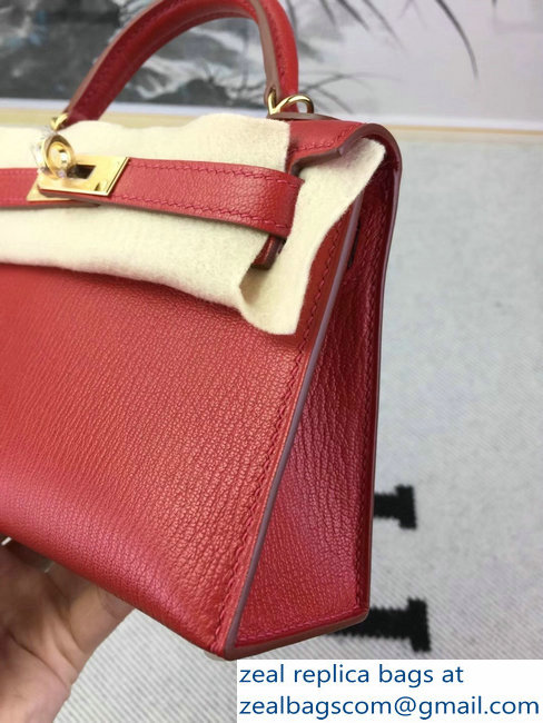 Hermes Chevre Mysore Leather Kelly 20 Mini Bag Red