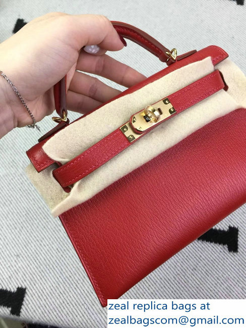 Hermes Chevre Mysore Leather Kelly 20 Mini Bag Red