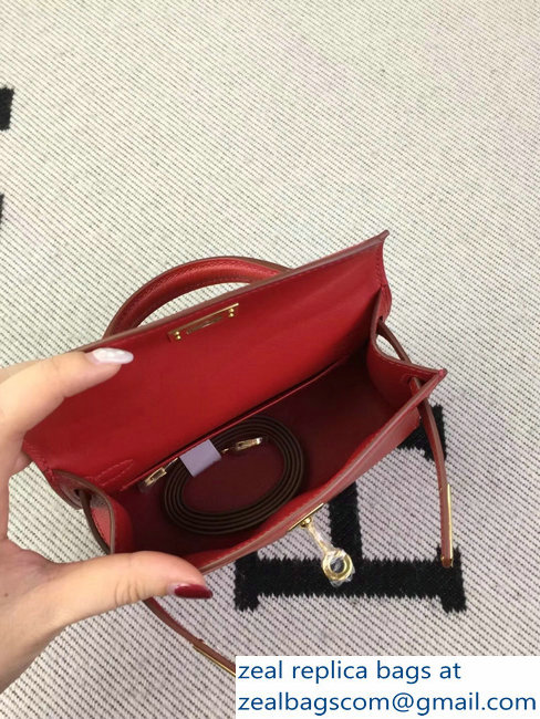 Hermes Chevre Mysore Leather Kelly 20 Mini Bag Red