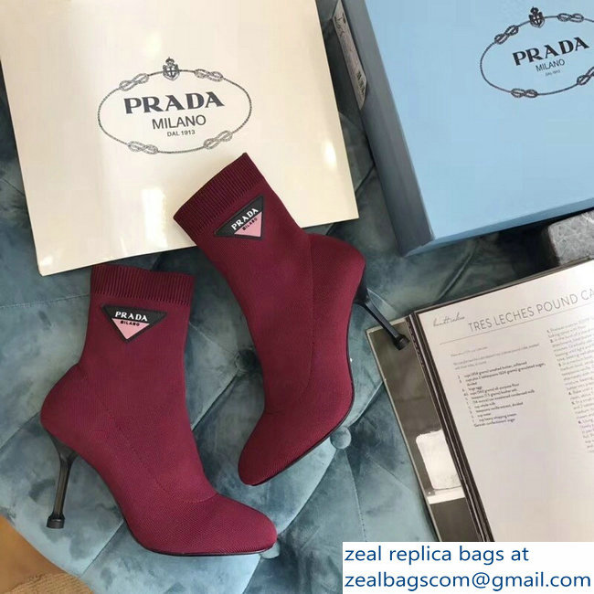 Prada Stretch Fabric Booties Dark Red 2018