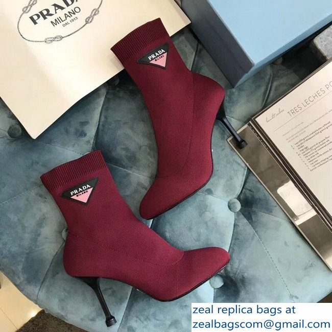 Prada Stretch Fabric Booties Dark Red 2018