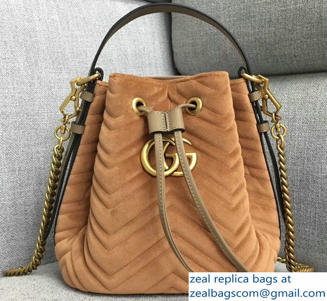 Gucci Velvet GG Marmont Chevron Quilted Bucket Bag 476674/525081 Light Brown