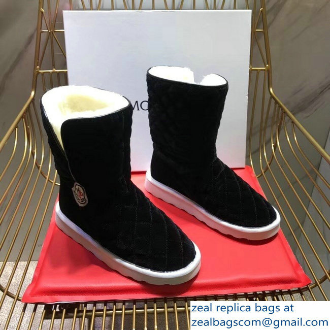 Moncler Shearling Fur Down Boots Velvet Black/White 2018