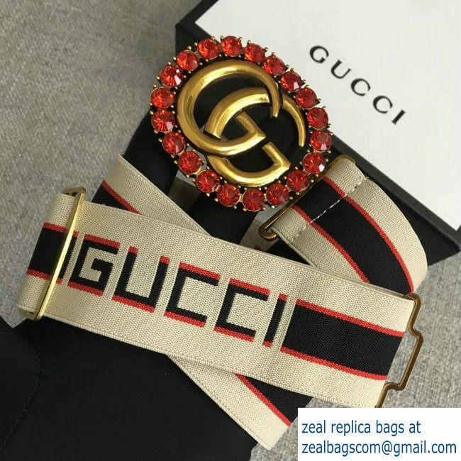 Gucci Stripe Belt With Double G And Crystals 2018